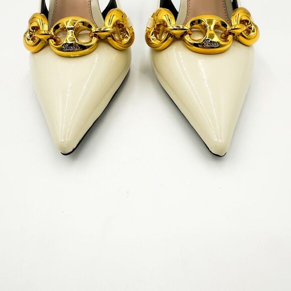 Gucci Marina Chain Slingback Pointed Toe Patent Leather Heels EU 42 US 12 - Picture 4 of 12